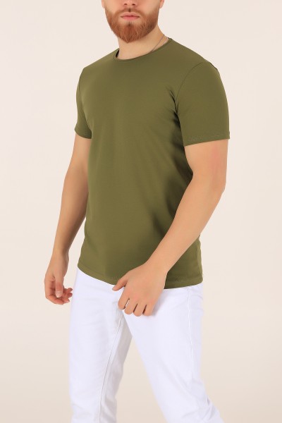 Haki Düz Kesim Basic Erkek Tişört 169572