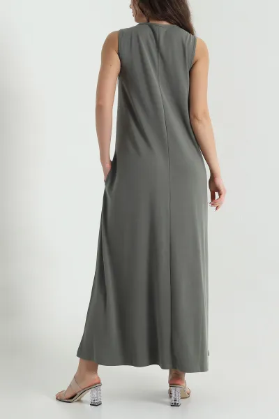 Haki Bisiklet Yaka Pike Modal Kadın Elbise 462986