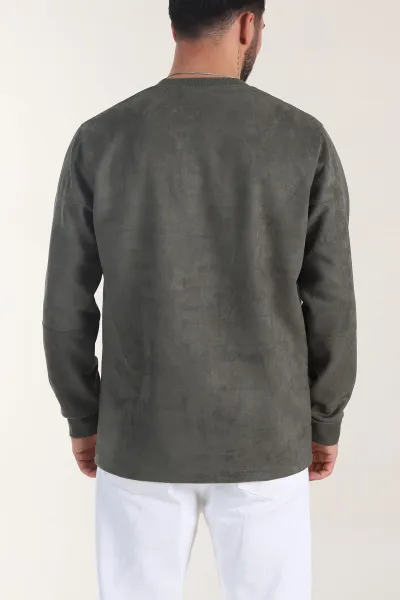 Haki Bisiklet Yaka Yazı Detaylı Erkek Sweatshirt 406673