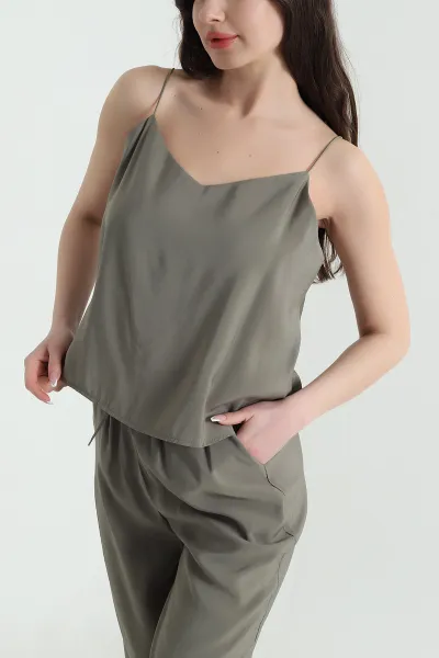 Haki Bluz Pantolon Modal Kadın İkili Takım 454825