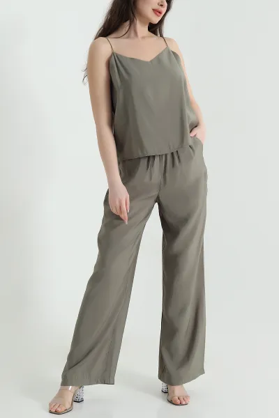 Haki Bluz Pantolon Modal Kadın İkili Takım 454825