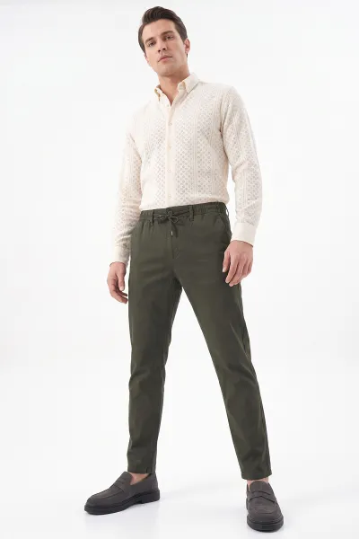 Haki Boyfriend Belden Bağlamalı Erkek Pantolon 493186
