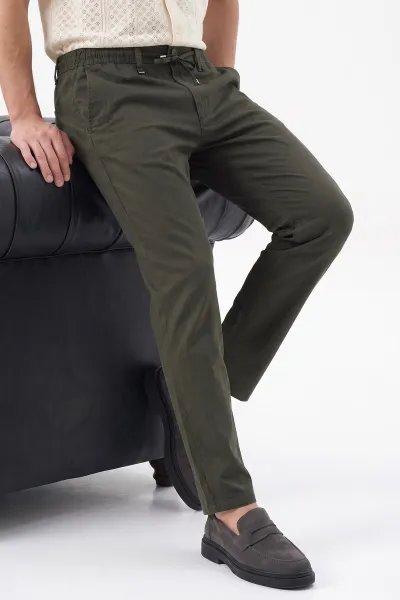 Haki Boyfriend Belden Bağlamalı Erkek Pantolon 493186