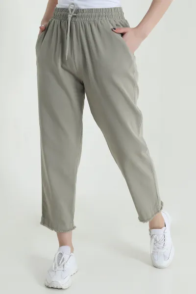 Haki Cep Detay Gabardin Kadın Pantolon 455664