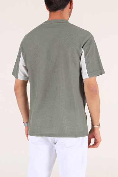Haki Cepli Dokulu Oversize Erkek Tişört 177454