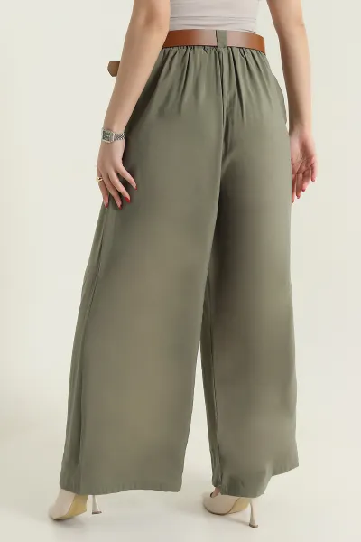 Haki Cepli Pileli Tencel Kadın Pantolon 436733
