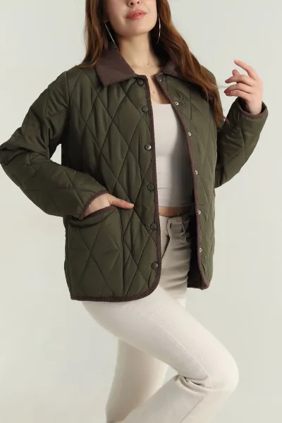 Haki Çift Cep Kapitone Kadın Mont 414138