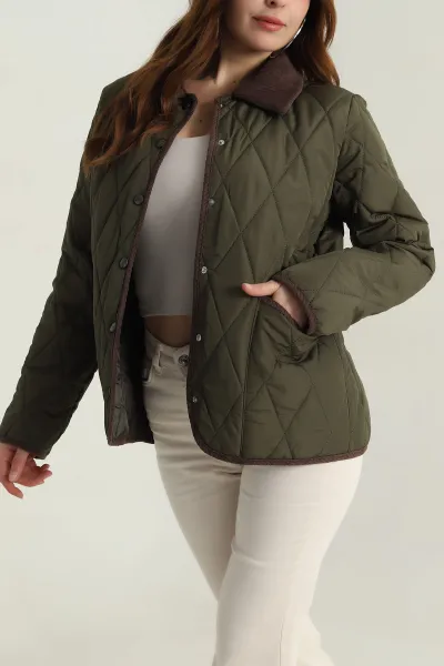 Haki Çift Cep Kapitone Kadın Mont 414138