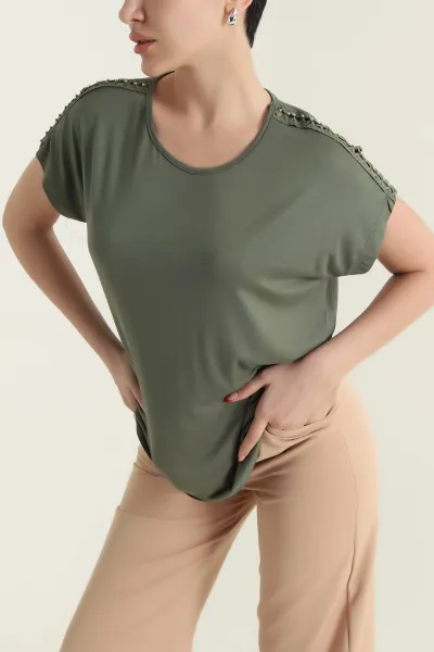 Haki Dantelli Viskon Kadın Bluz 433776