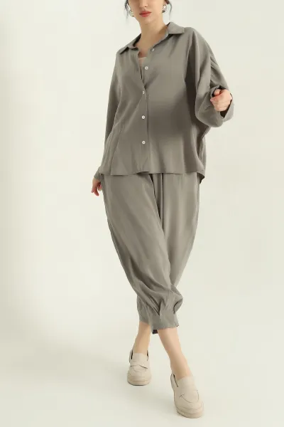Haki Dokuma Modal Şalvarlı Kadın İkili Takım 357360