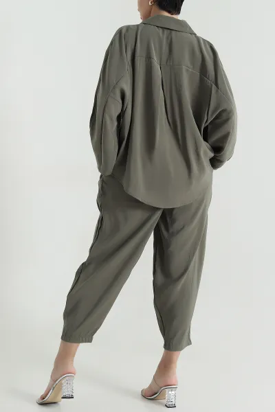 Haki Dokuma Modal Şalvarlı Kadın İkili Takım 470742