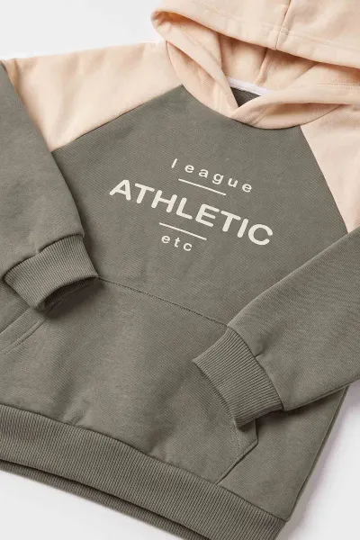 Haki Ekru (2-6  Yaş) Athletic Baskılı Kapüşonlu   3 İp Şardonlu Erkek Çocuk Kışlık Takım 481863