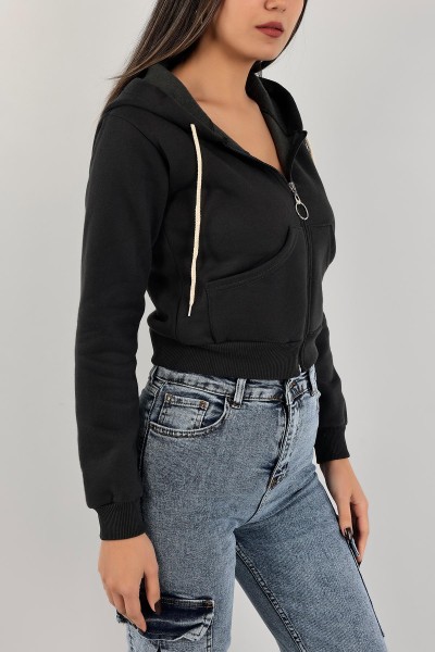 Haki Fermuarlı İçi Şardonlu Bayan Sweat 141252