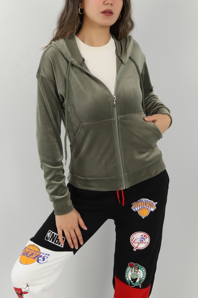 Haki Fermuarlı Kadife Sweat 147273