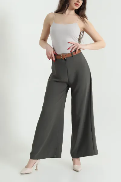 Haki Fermuarlı Tencel Crep Kadın Pantolon 440762