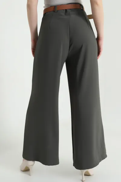 Haki Fermuarlı Tencel Crep Kadın Pantolon 440762