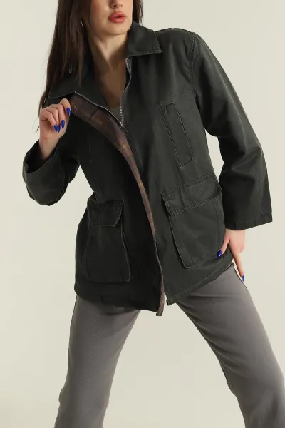 Haki Filotalı Barbour İçi Kürklü Mont 427719
