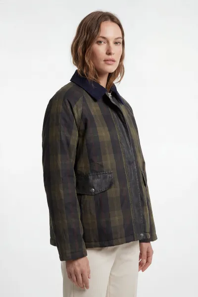 Haki Gabardin Yaka Ekose Kadın Barbour İçi Kürklü  Parka Mont 427714
