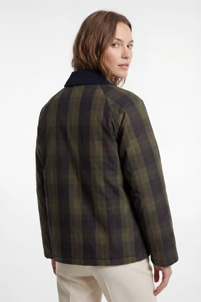 Haki Gabardin Yaka Ekose Kadın Barbour İçi Kürklü  Parka Mont 427714