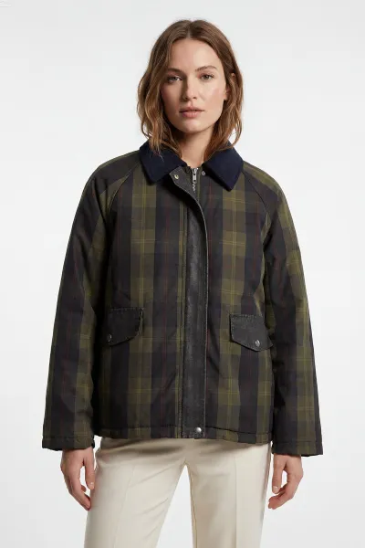 Haki Gabardin Yaka Ekose Kadın Barbour İçi Kürklü  Parka Mont 427714