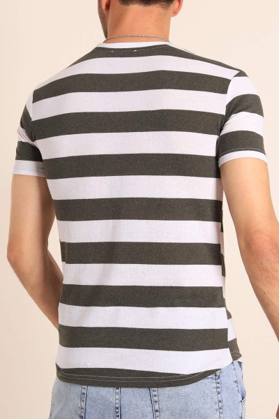 Haki Geniş Çizgili Regular Fit Erkek Tişört 189819