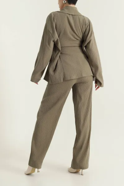 Haki Gofre Kimono Pantolon Kadın İkili Takım 429930
