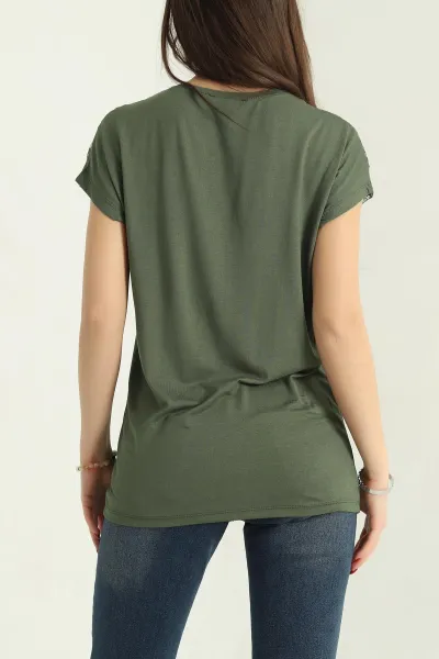 Haki Güpürlü Taşlı Viskon Bluz 335910
