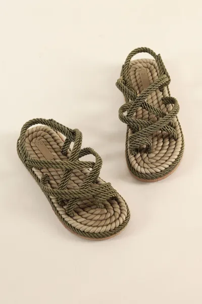 Haki Hasır Örgülü Sandalet 250695
