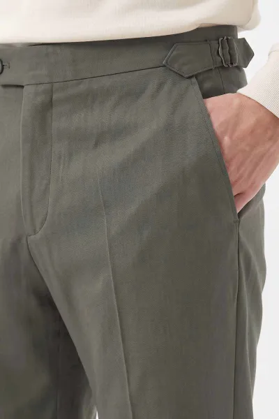 Haki Havuç Kesim Yüksek Bel Yanları Tokalı Duble Paça Erkek Pantolon 491650