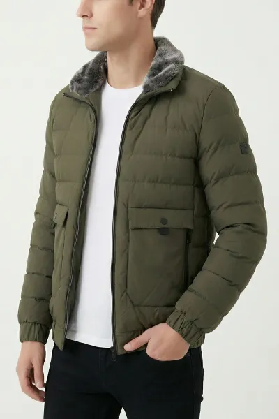 Haki İçi Astarlı Bel Lastikli Dolgulu Erkek Şişme Mont 418894