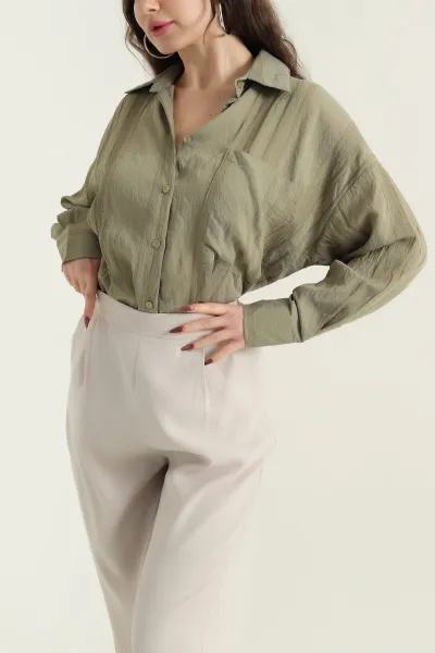 Haki İnce Tencel Buket Kadın Gömlek 432786