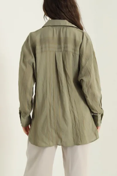 Haki İnce Tencel Buket Kadın Gömlek 432786