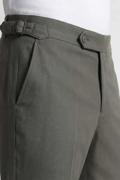 Haki İtalyan Kesim Kemer Detaylı Likralı Erkek Kumaş Pantolon 449940
