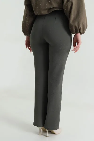 Haki Jakarlı Crep Likralı Kadın Pantolon 491082
