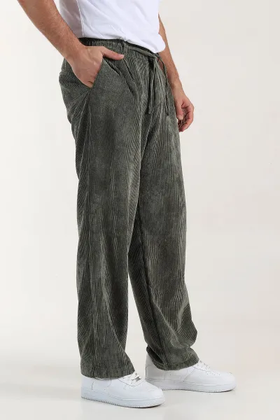 Haki Kadife Kumaş Baggy Erkek Pantolon 409152