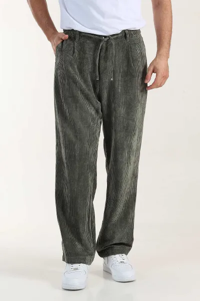 Haki Kadife Kumaş Baggy Erkek Pantolon 409152