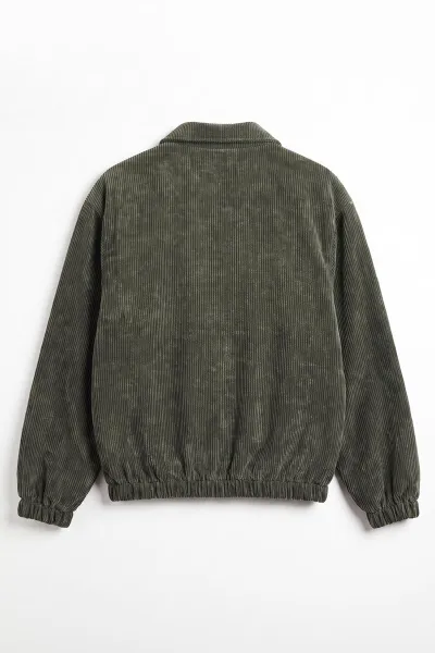 Haki Kadife Oversize Fermuarlı Erkek Ceket 491698