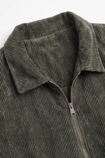 Haki Kadife Oversize Fermuarlı Erkek Ceket 491698
