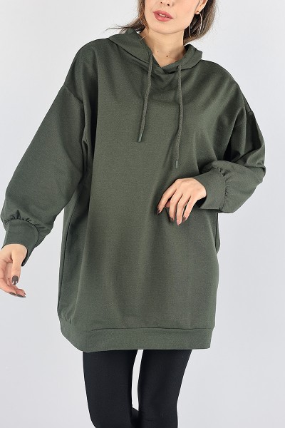 Haki Kapüşonlu Sweat Tunik 87917