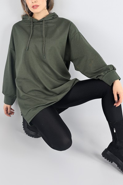 Haki Kapüşonlu Sweat Tunik 87917