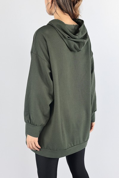 Haki Kapüşonlu Sweat Tunik 87917