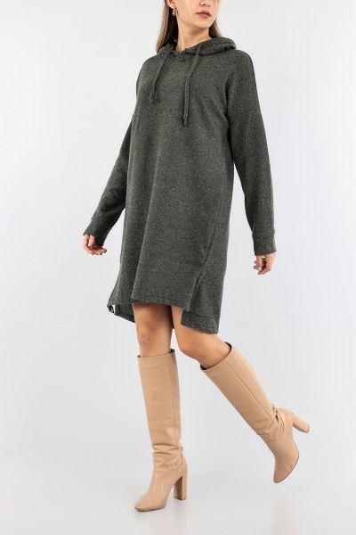 Haki Kapüşonlu Tunik Elbise 91039