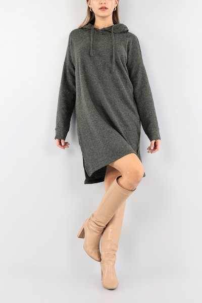 Haki Kapüşonlu Tunik Elbise 91039