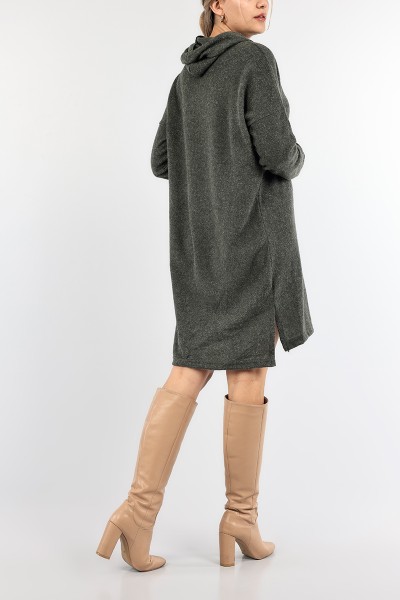Haki Kapüşonlu Tunik Elbise 91039