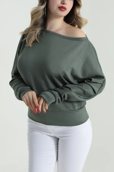 Haki Kayık Yaka Modal Kadın Bluz 484695