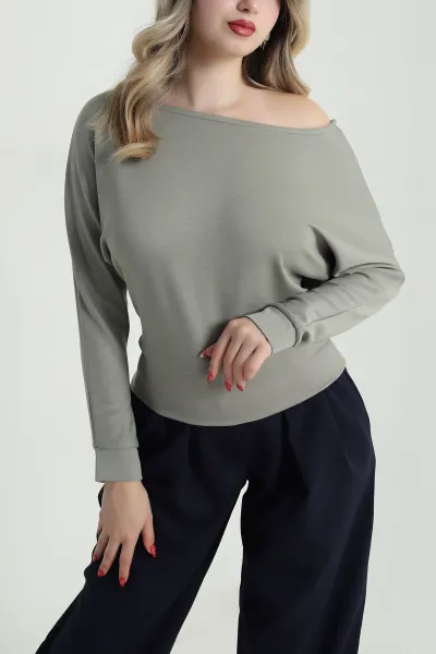 Haki Kayık Yaka Oysho Kadın Bluz 482166