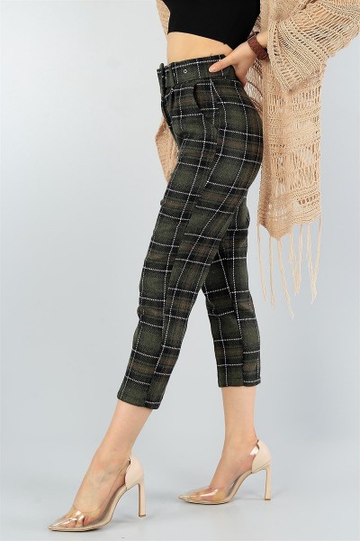 Haki Kemerli Bayan Kaşe Pantolon 45046