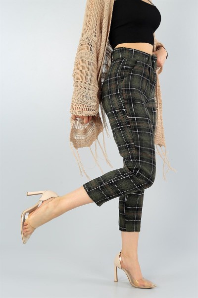 Haki Kemerli Bayan Kaşe Pantolon 45046