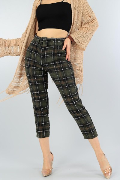 Haki Kemerli Bayan Kaşe Pantolon 45046