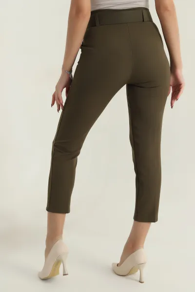Haki Kemerli Dabıl Kadın Pantolon 410256